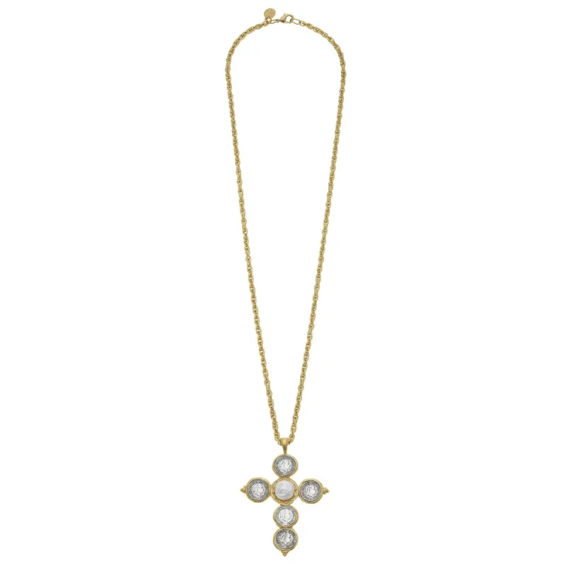 Long Coin Cross Necklace sold by Susan Shaw