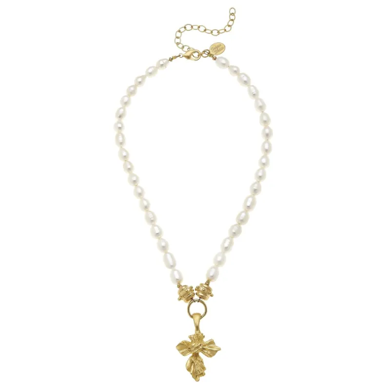 Vintage Gold Cross Pearl Necklace sold by Susan Shaw