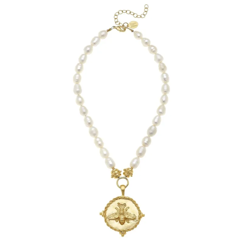 Large Bee Intaglio Pearl Necklace sold by Susan Shaw
