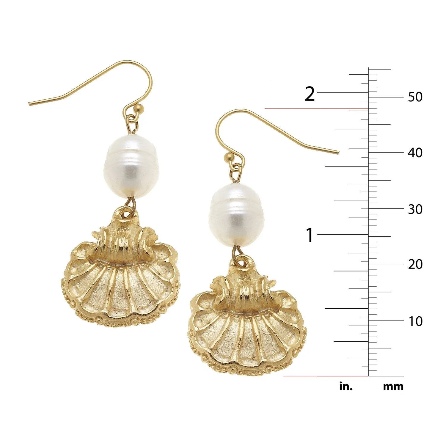Pearl + Scallop Drop Earrings sold by Susan Shaw product image thumbnail 2