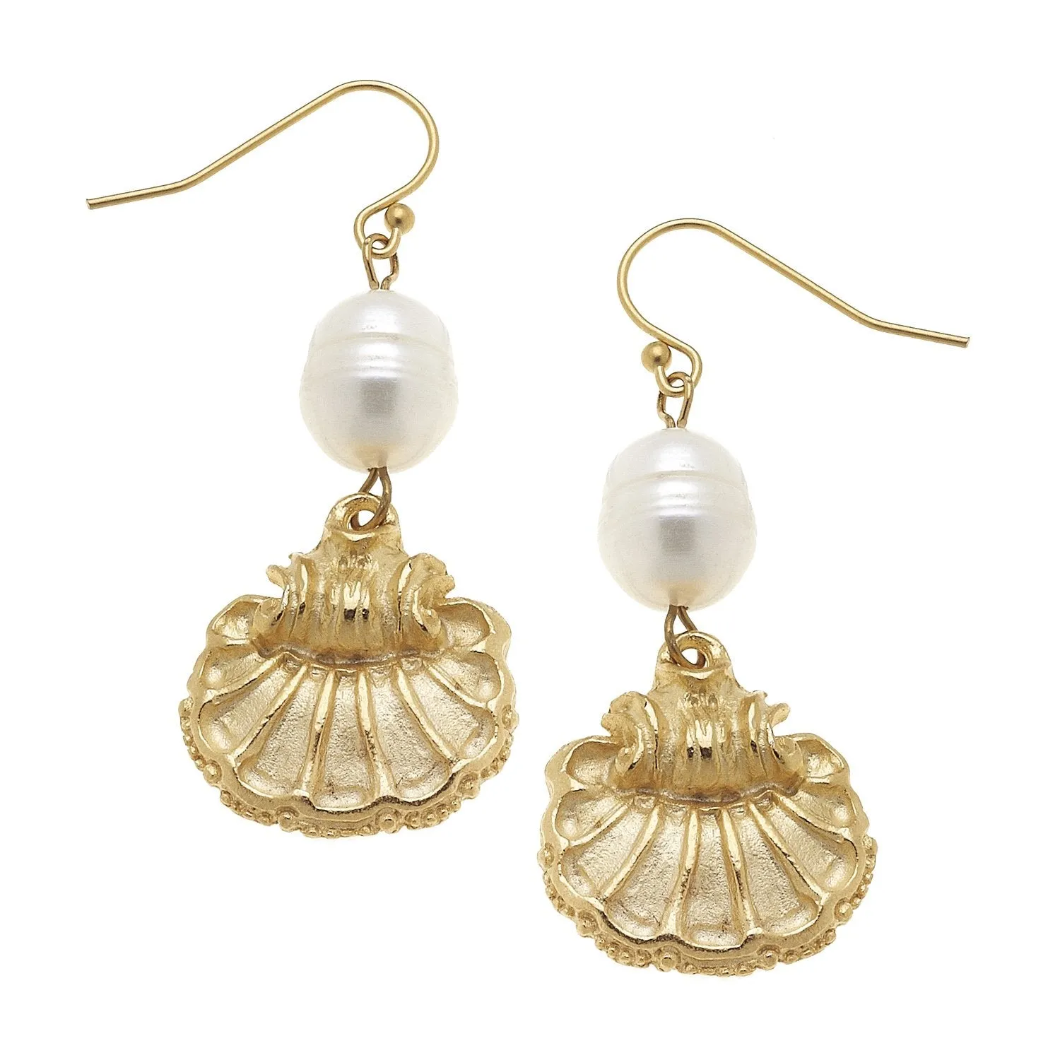 Pearl + Scallop Drop Earrings sold by Susan Shaw