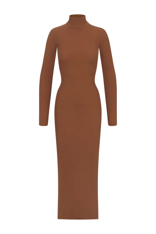 Long Sleeve Turtleneck Maxi Dress Earth sold by Eterne