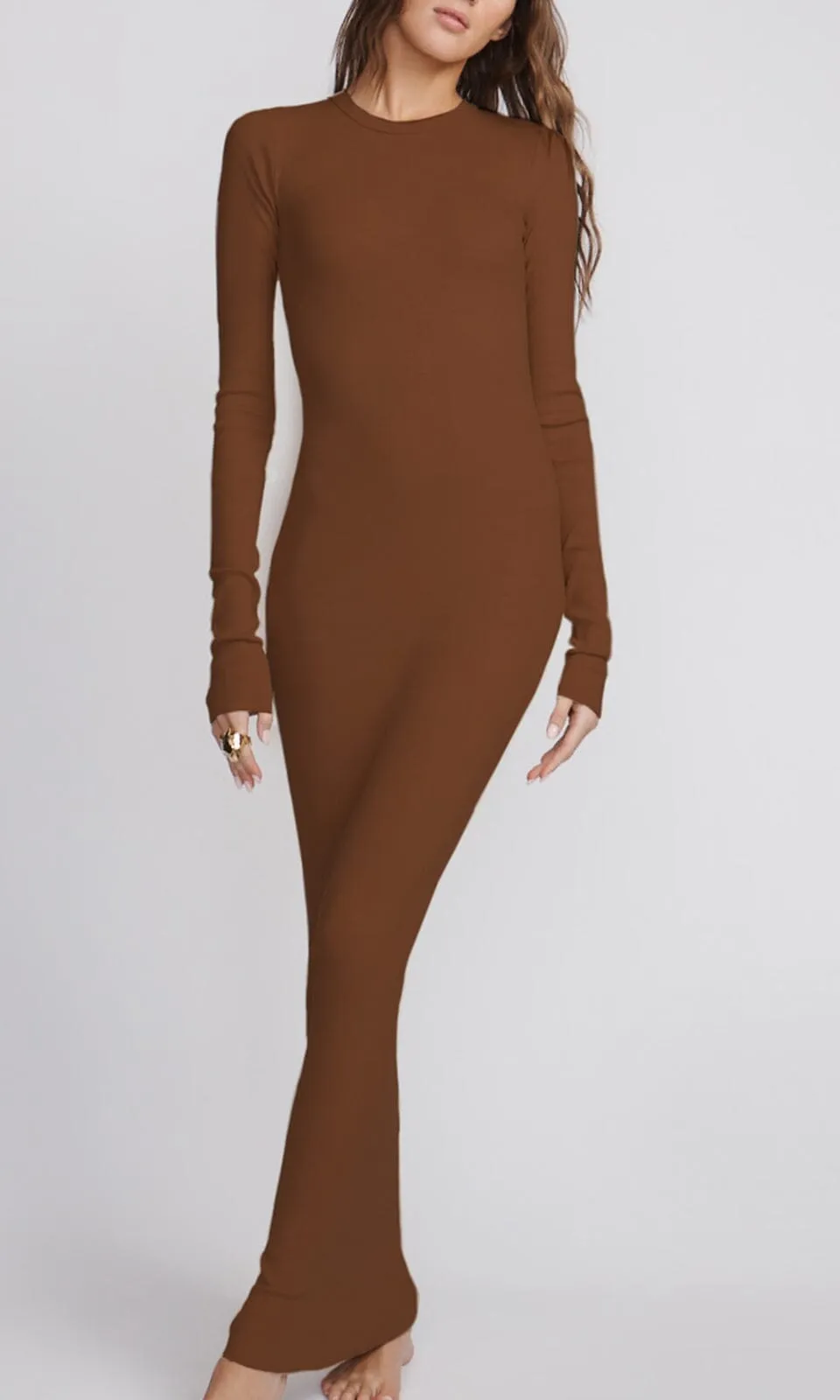 Long Sleeve Crewneck Maxi Dress Earth sold by Eterne product image thumbnail 2