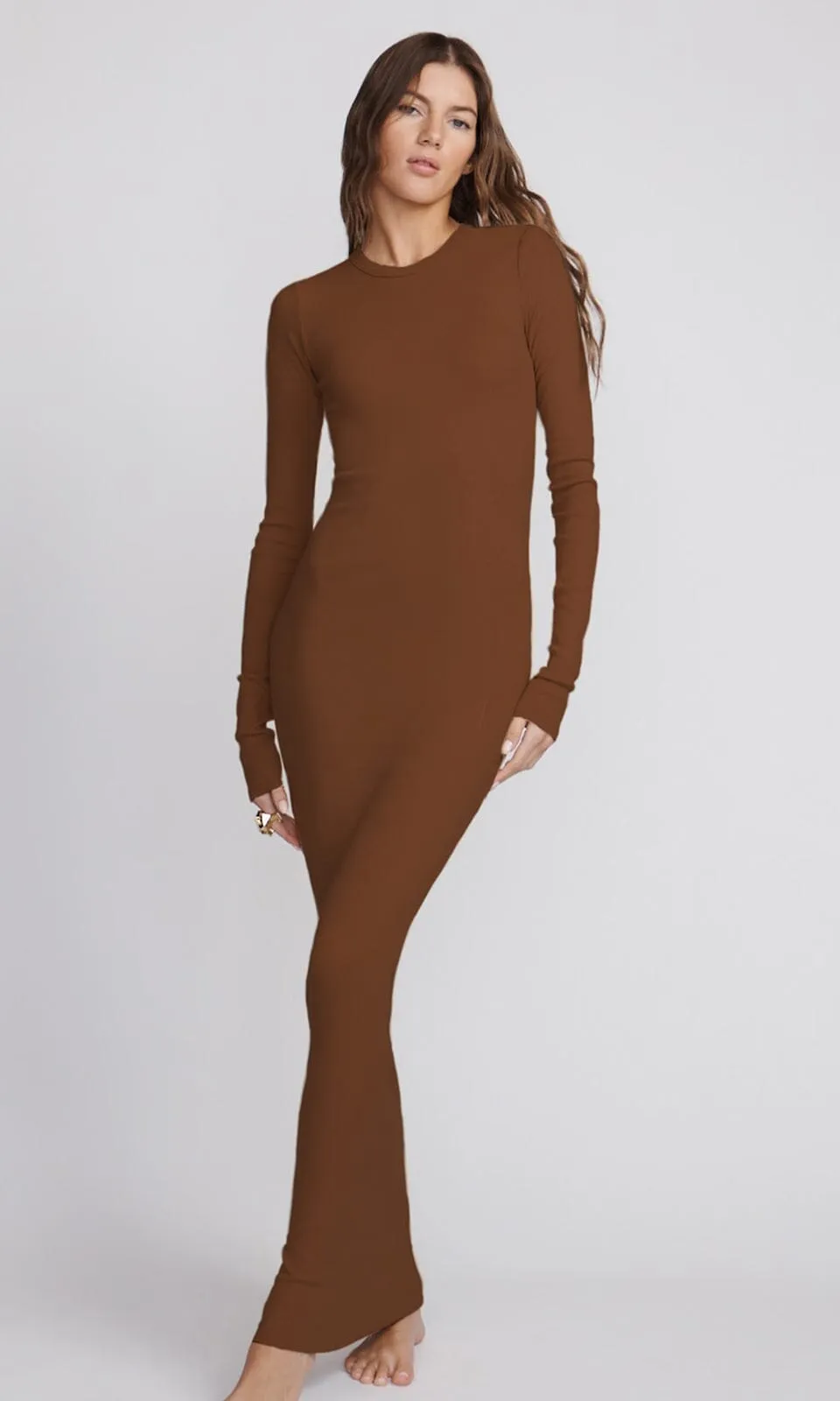 Long Sleeve Crewneck Maxi Dress Earth sold by Eterne