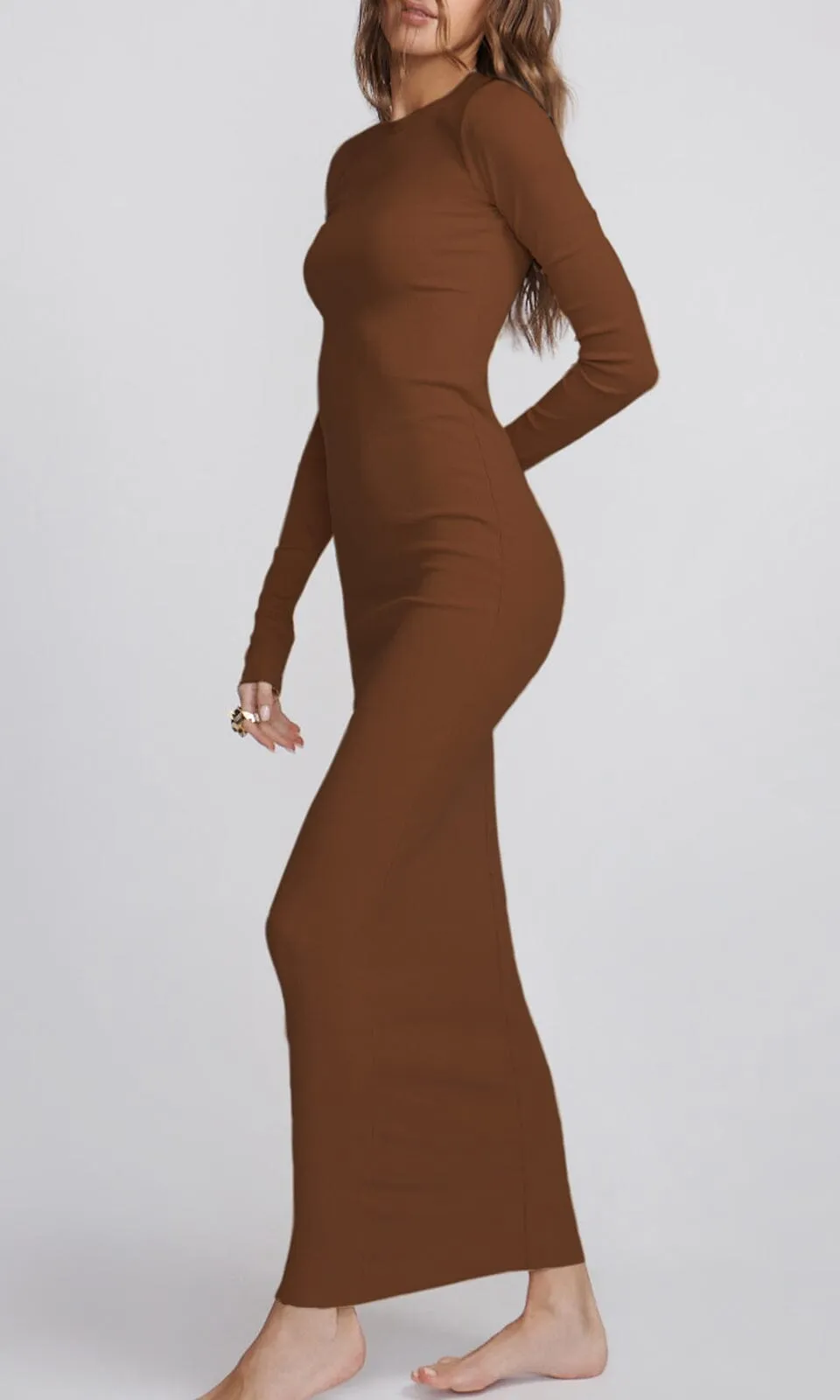 Long Sleeve Crewneck Maxi Dress Earth sold by Eterne product image thumbnail 3