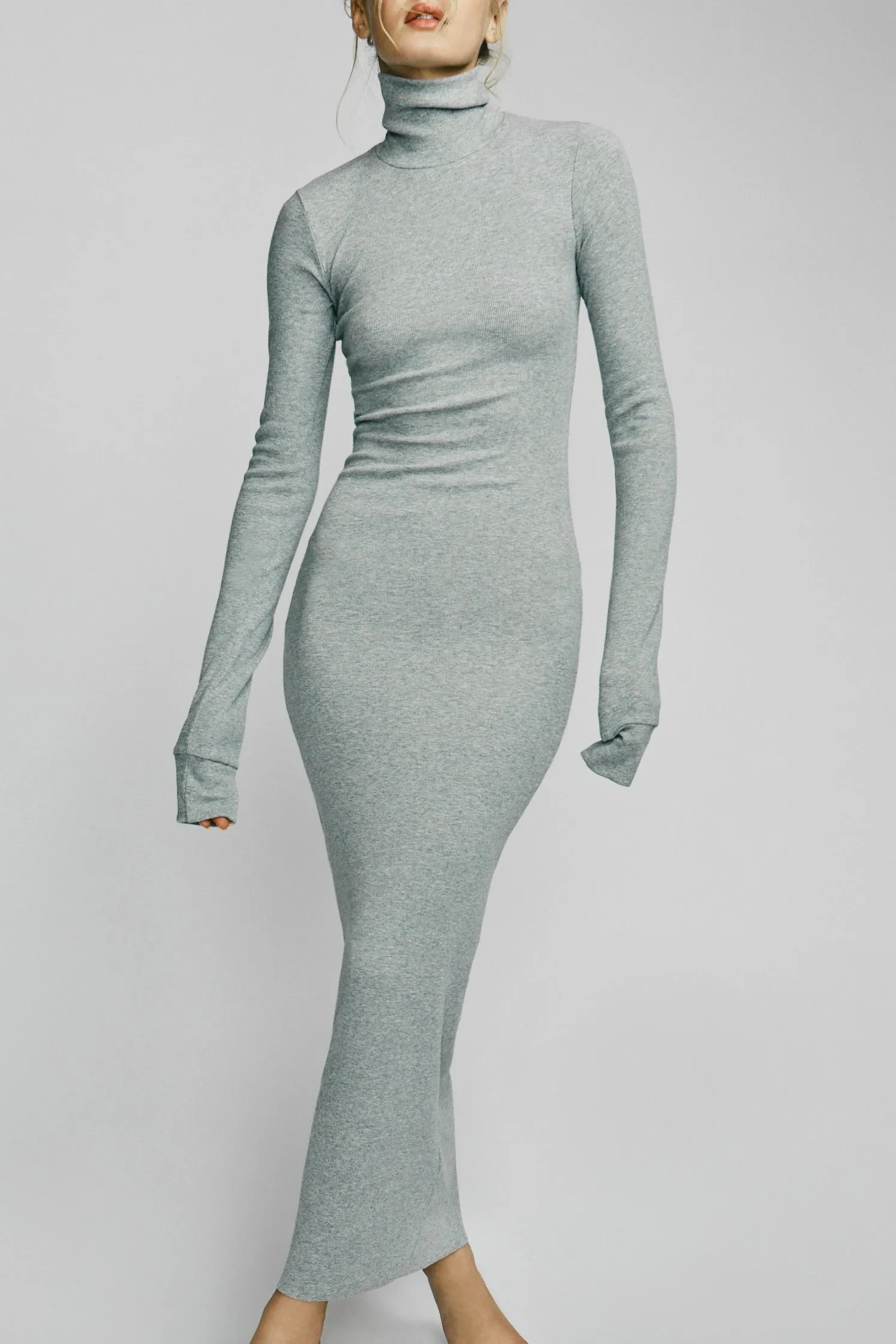 Long Sleeve Turtleneck Maxi Dress Heather Grey sold by Eterne product image thumbnail 3