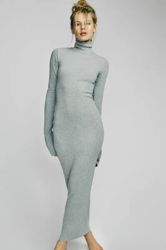 Long Sleeve Turtleneck Maxi Dress Heather Grey sold by Eterne