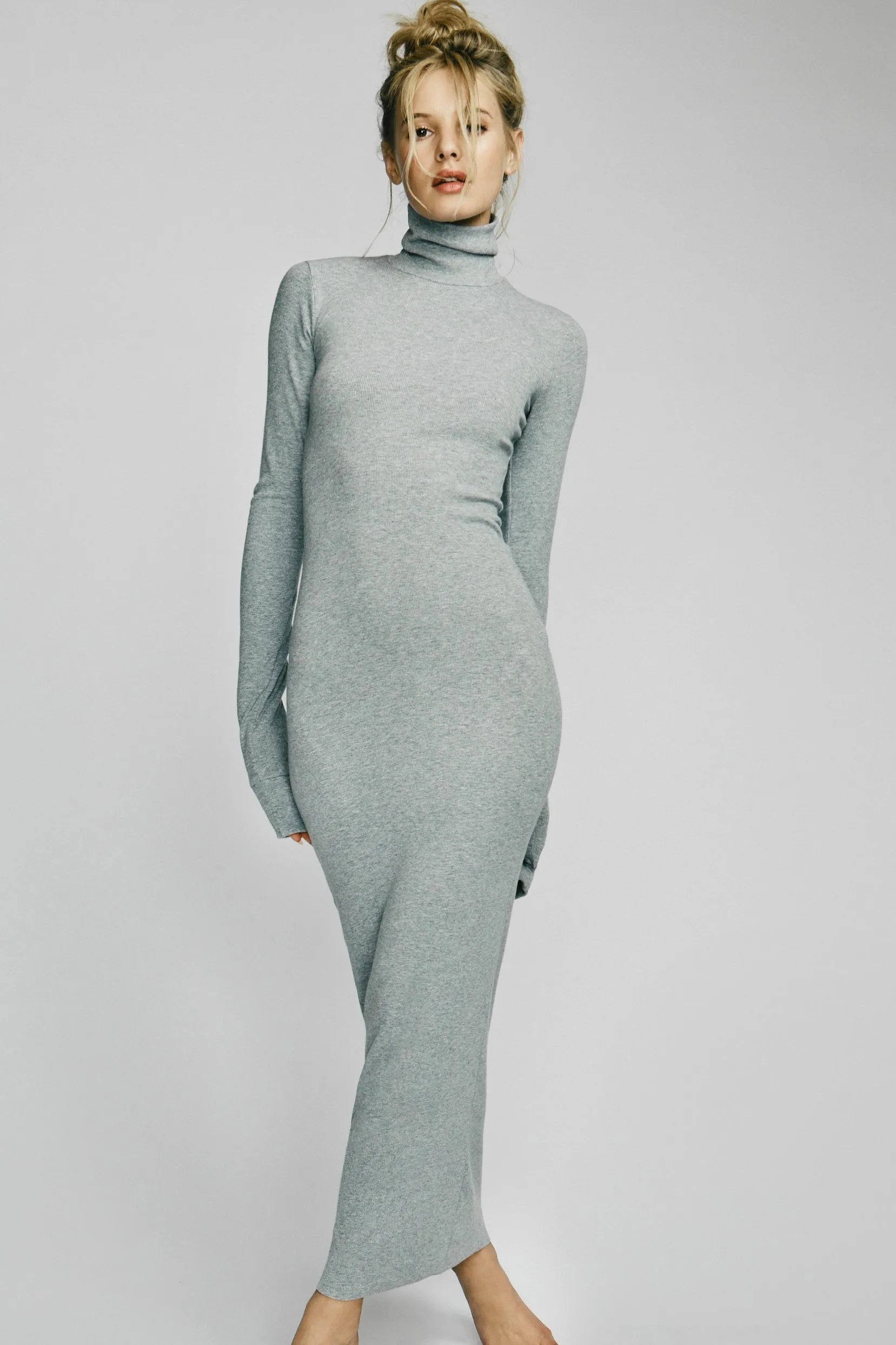 Long Sleeve Turtleneck Maxi Dress Heather Grey sold by Eterne