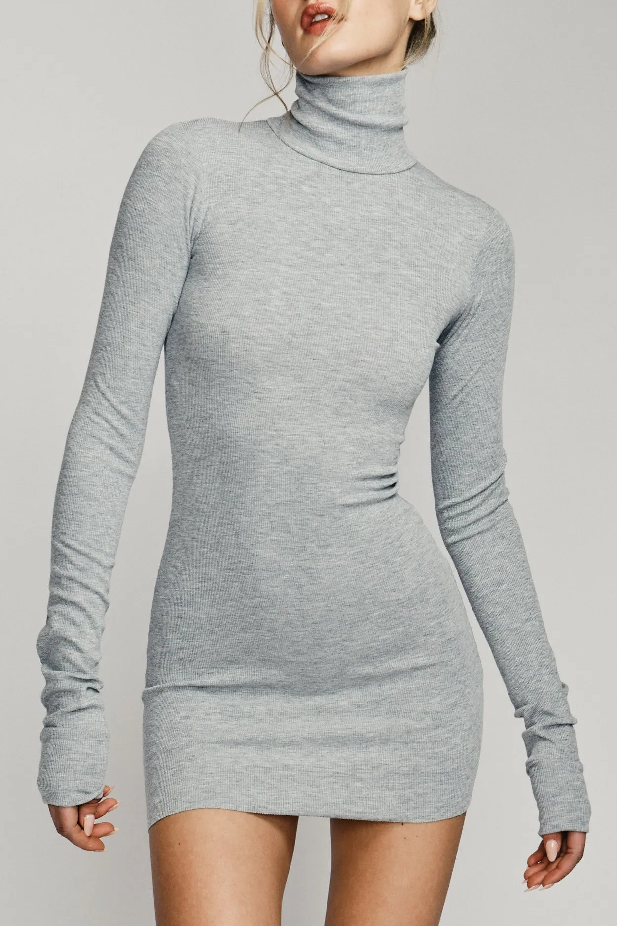 Long Sleeve Turtleneck Mini Dress Heather Grey sold by Eterne product image thumbnail 2