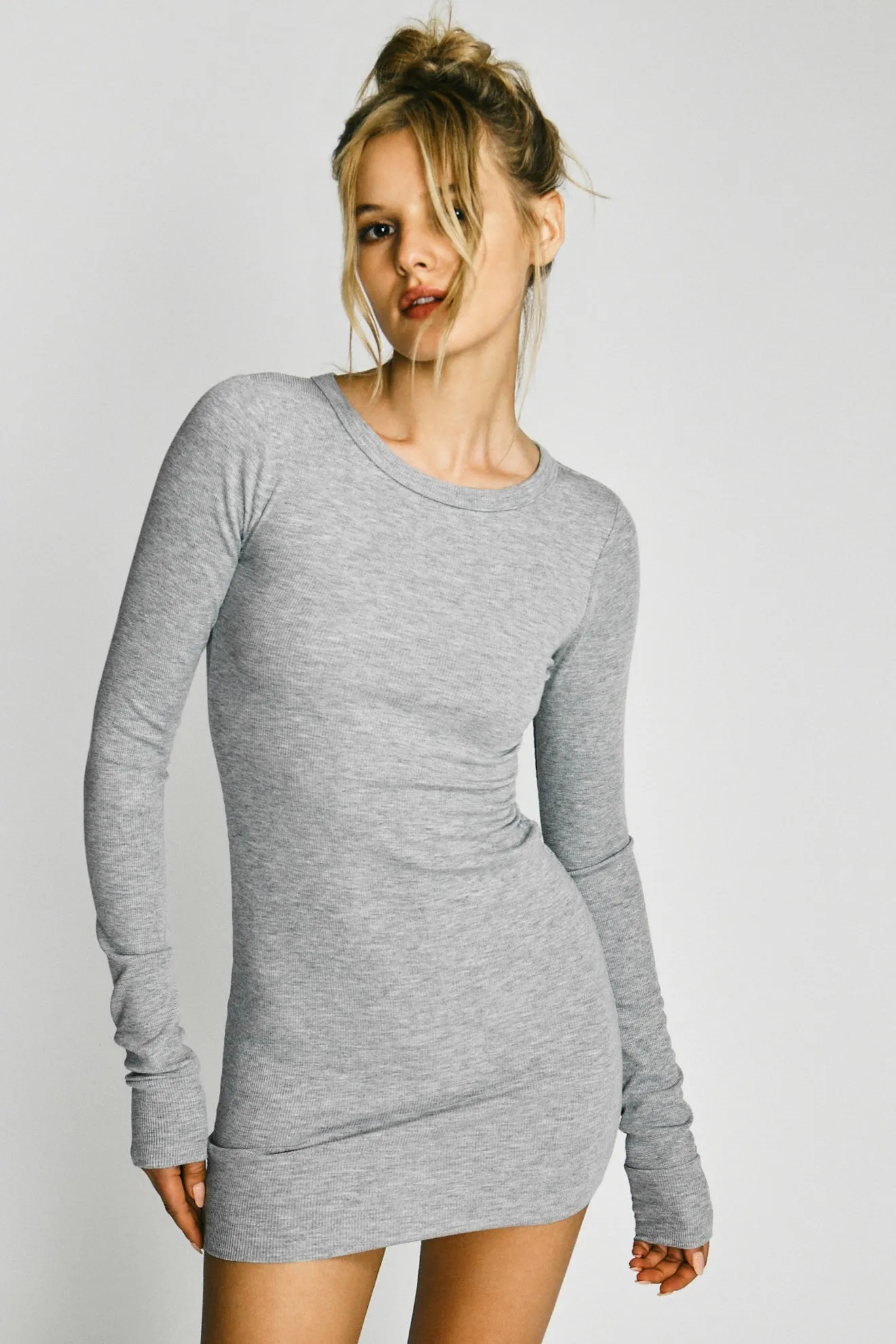 Long Sleeve Crewneck Mini Dress Heather Grey sold by Eterne