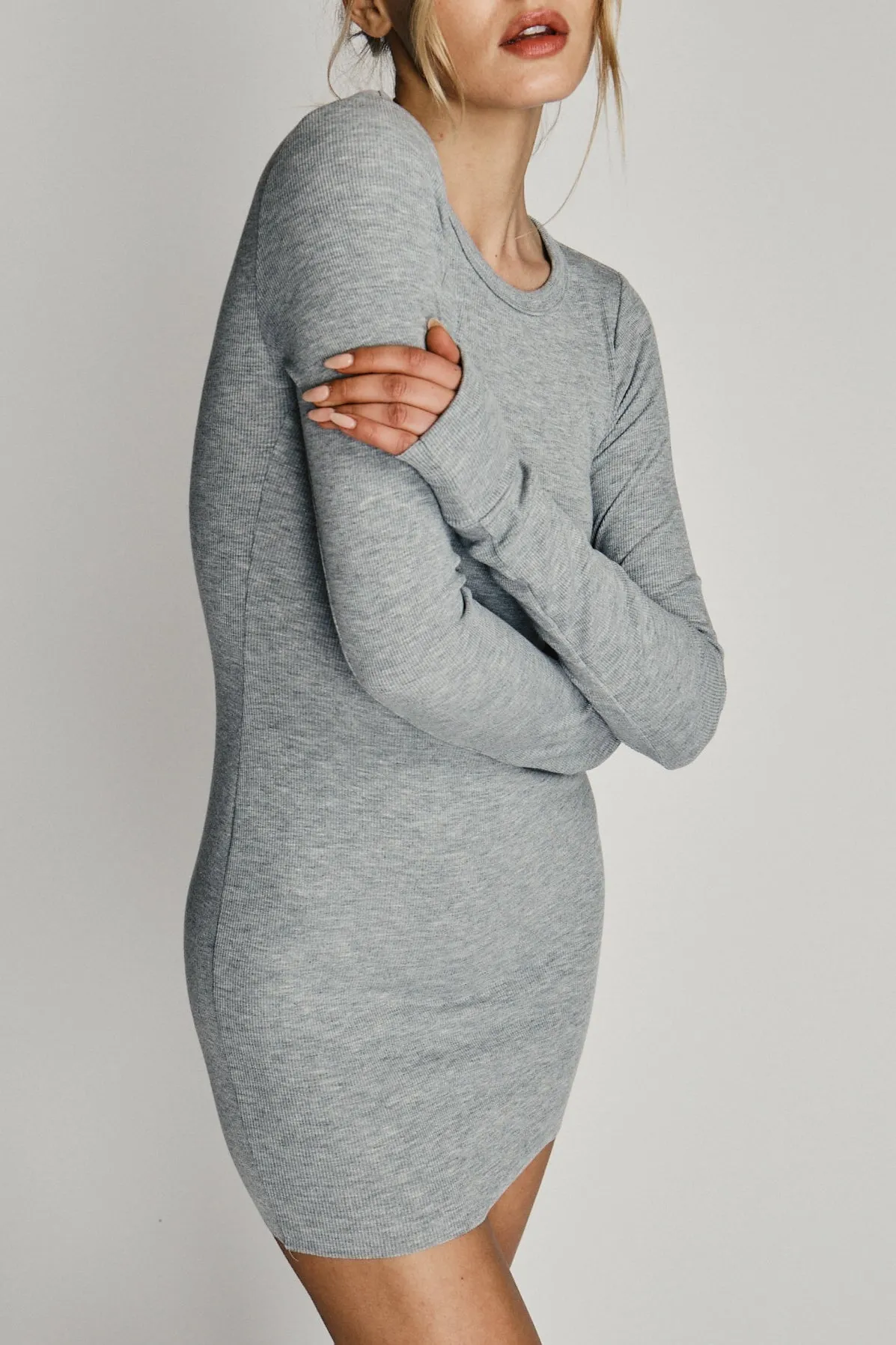 Long Sleeve Crewneck Mini Dress Heather Grey sold by Eterne product image thumbnail 3
