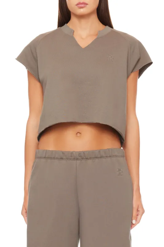 TERRY RAGLAN CUTOFF TOP CLAY sold by Eterne