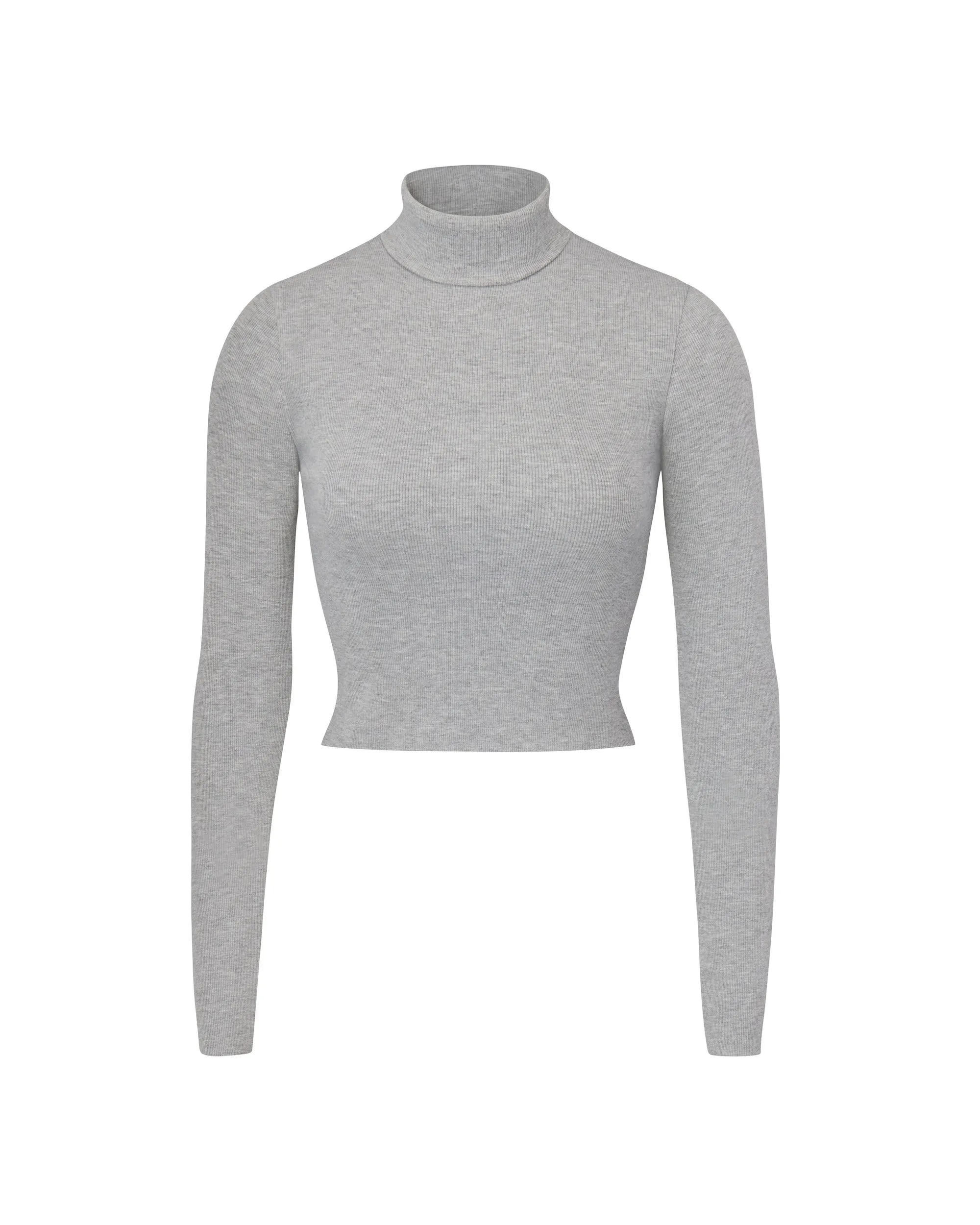 Butter Rib Cropped Fitted Turtleneck Top Heather Grey sold by Eterne product image thumbnail 4