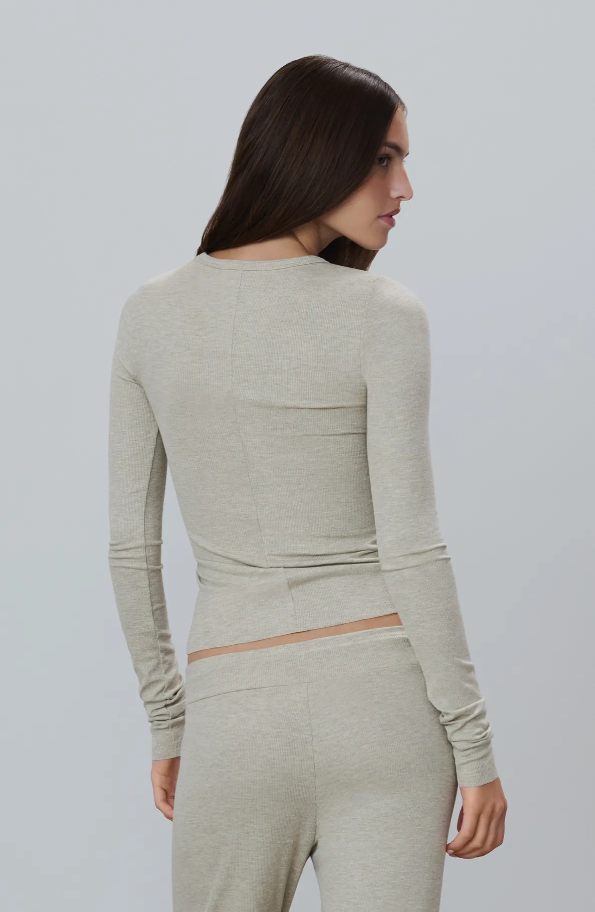 Long Sleeve Fitted Top Heather Oatmeal sold by Eterne product image thumbnail 4