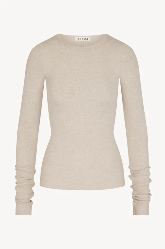 Long Sleeve Fitted Top Heather Oatmeal sold by Eterne