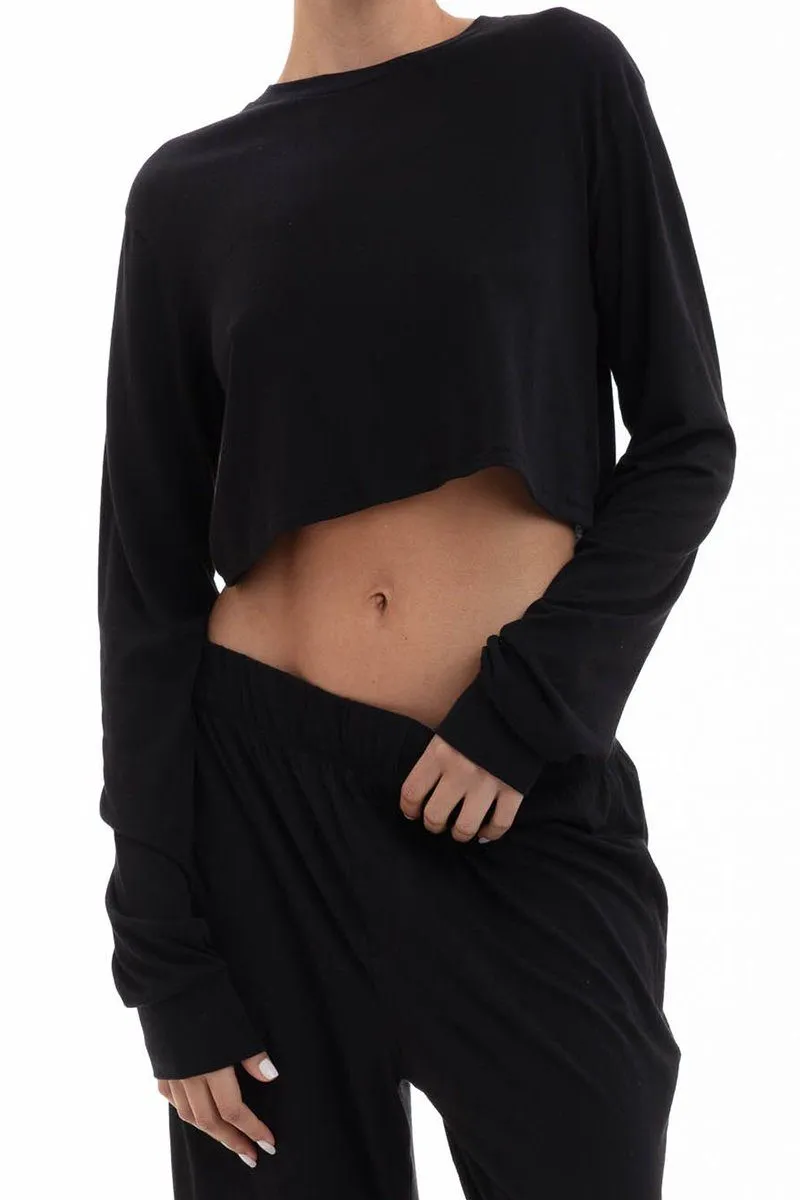 Long Sleeve Cropped Rib T-Shirt Black sold by Eterne product image thumbnail 2