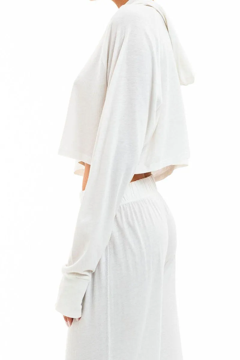 Long Sleeve Cropped Hoodie T-Shirt Ivory sold by Eterne product image thumbnail 4