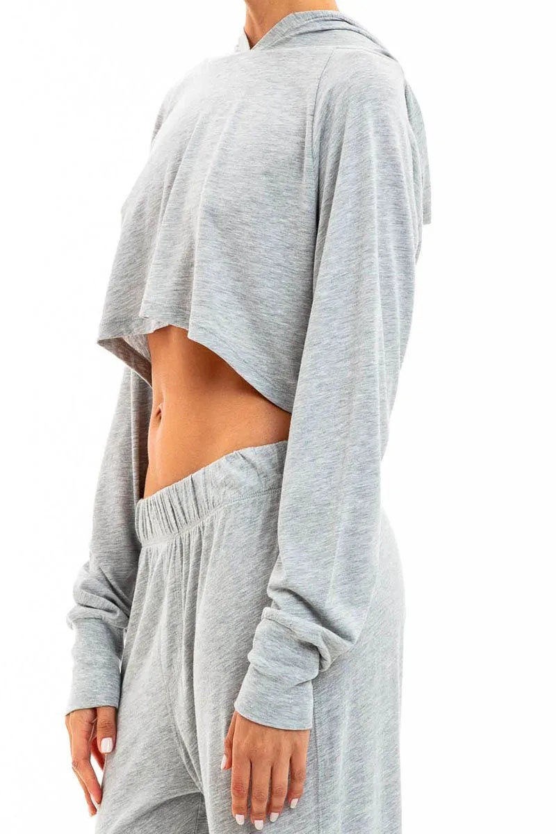 Long Sleeve Cropped Hoodie T-Shirt Heather Grey sold by Eterne product image thumbnail 2