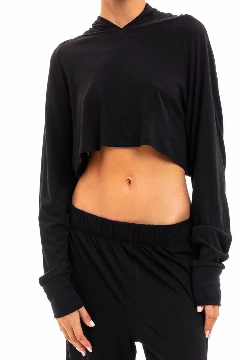 Long Sleeve Cropped Hoodie T-Shirt Black sold by Eterne product image thumbnail 3