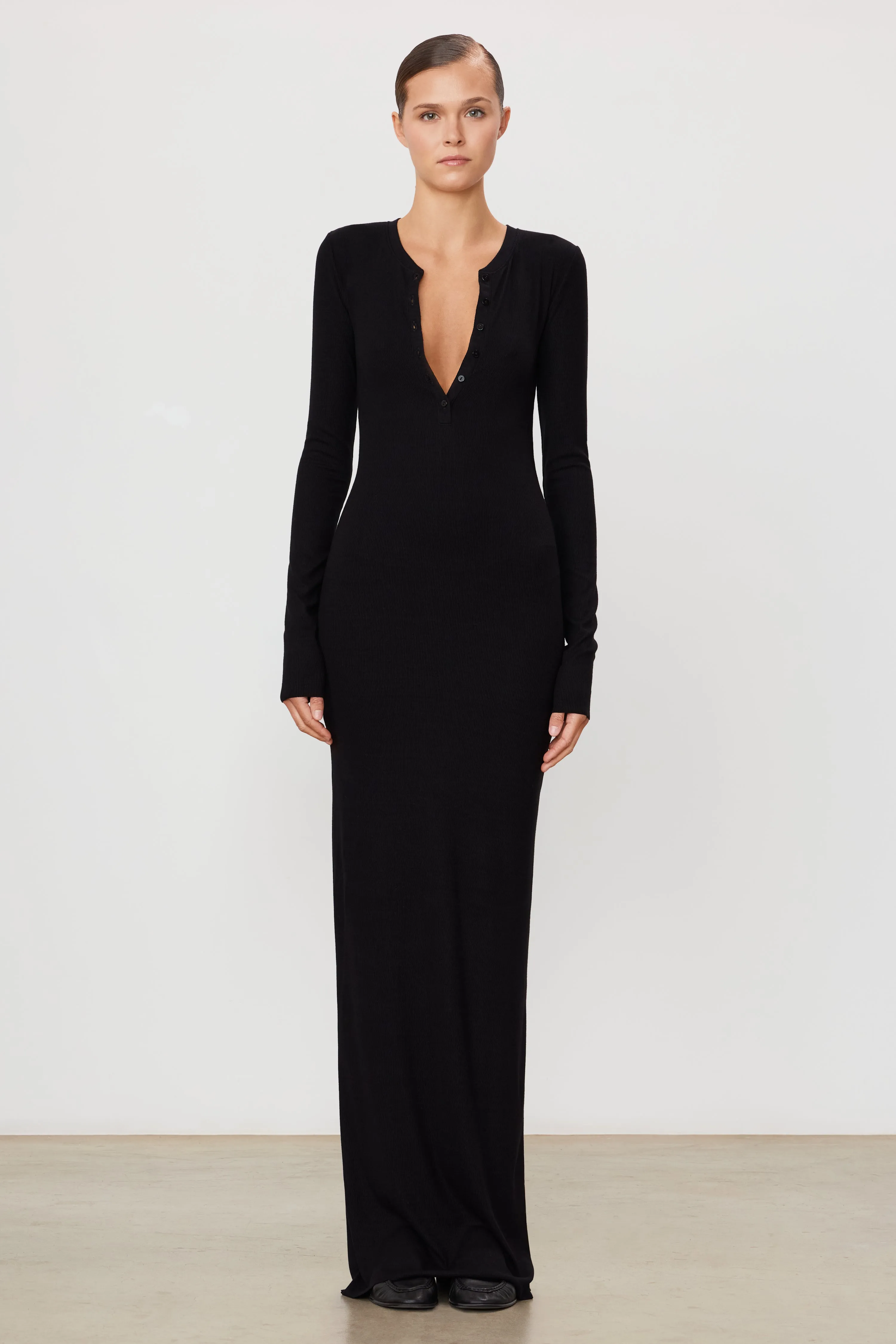 LONG SLEEVE HENLEY MAXI DRESS sold by Eterne product image thumbnail 2