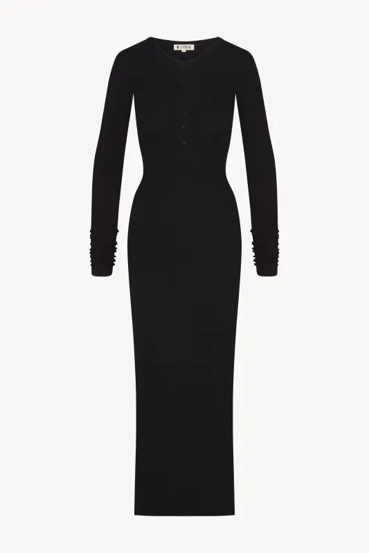 LONG SLEEVE HENLEY MAXI DRESS sold by Eterne