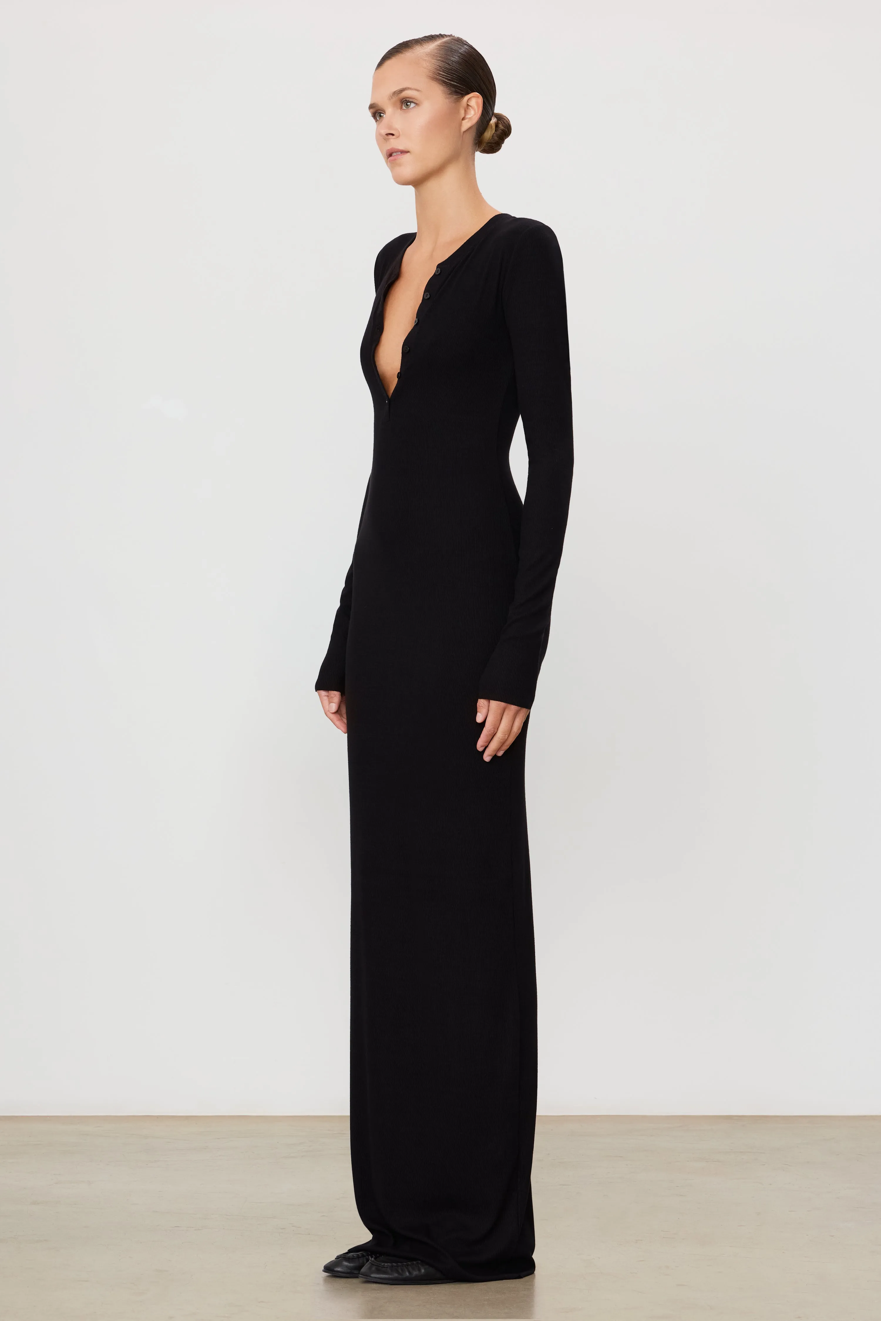 LONG SLEEVE HENLEY MAXI DRESS sold by Eterne product image thumbnail 3