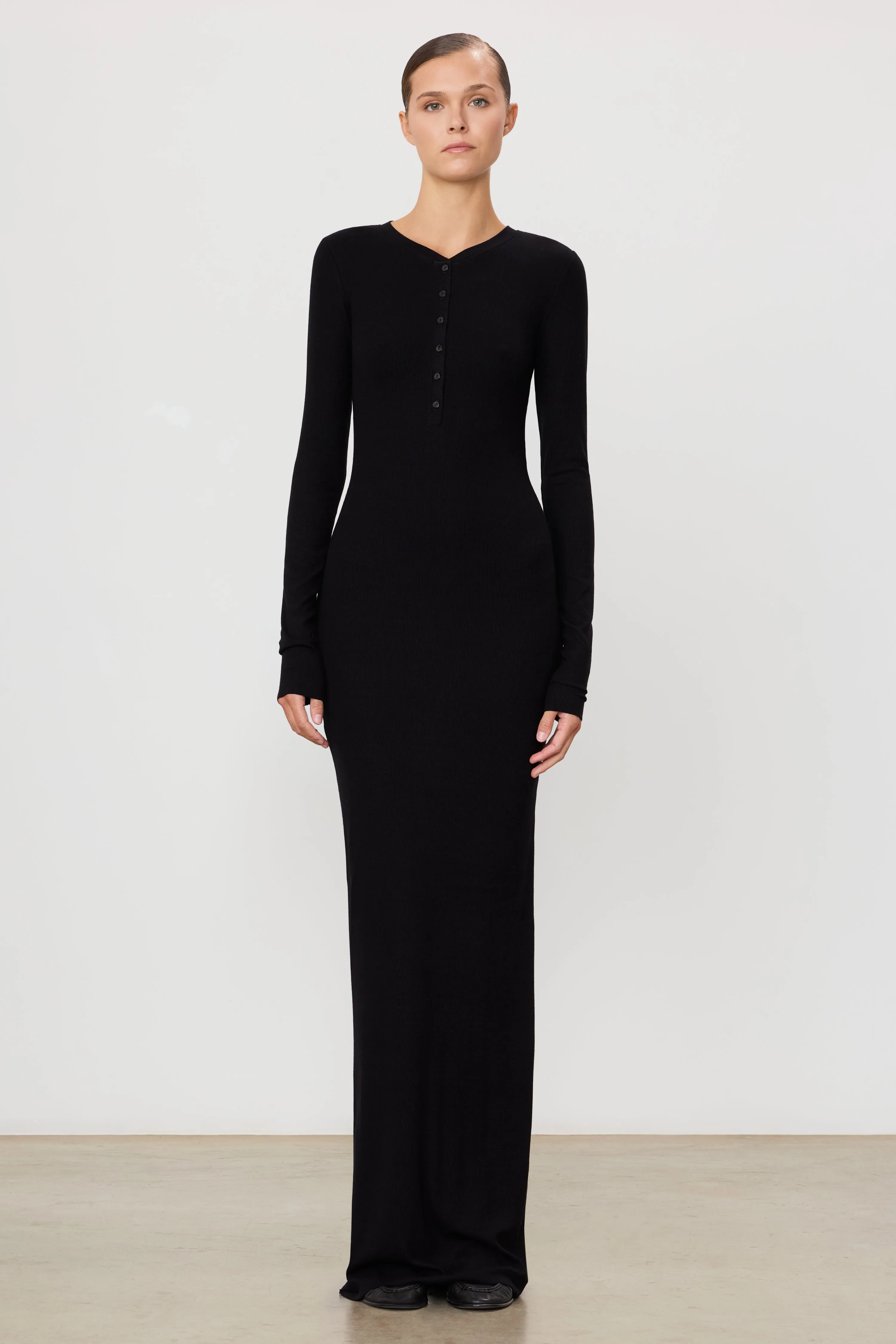 LONG SLEEVE HENLEY MAXI DRESS sold by Eterne product image thumbnail 5
