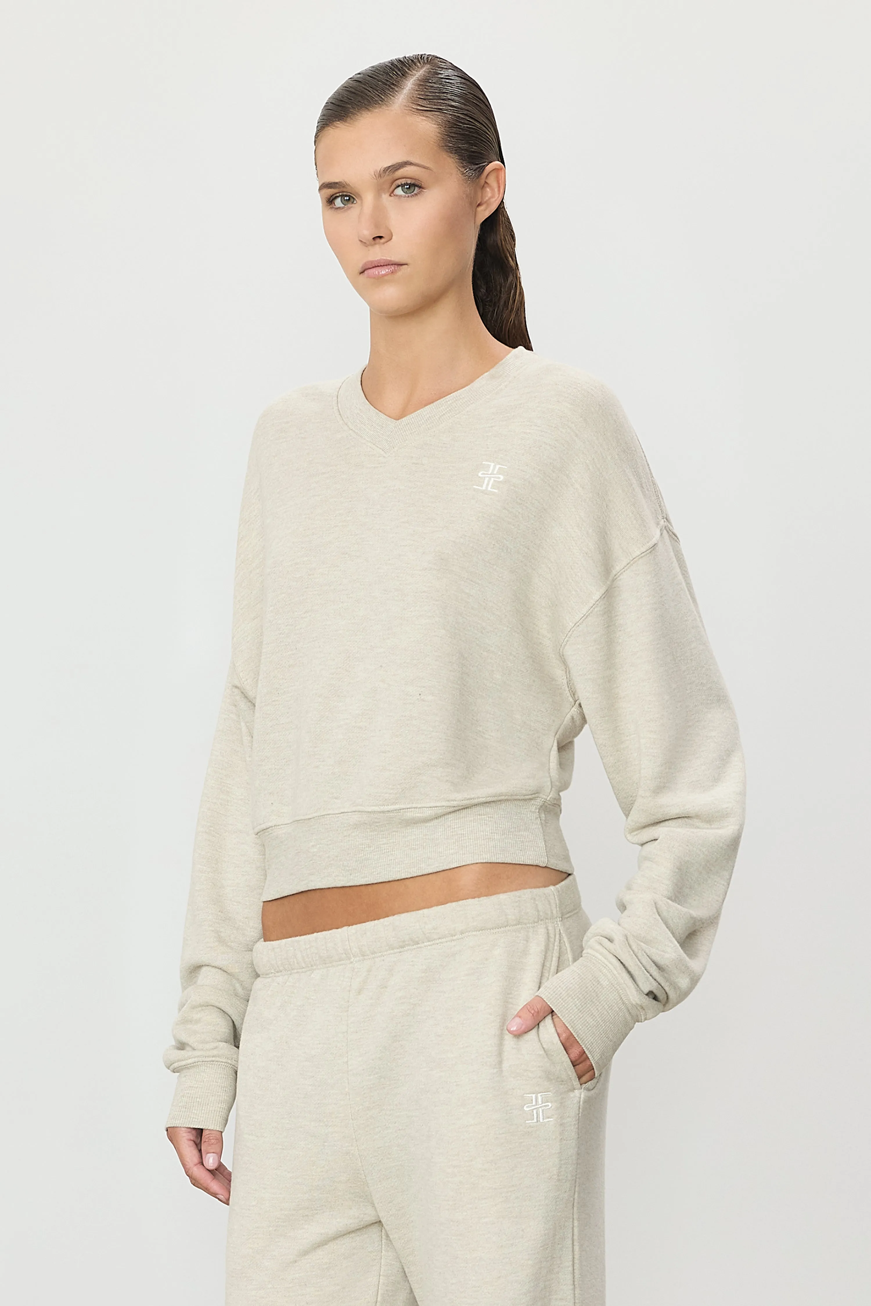 CROPPED V-NECK SWEATSHIRT sold by Eterne product image thumbnail 3