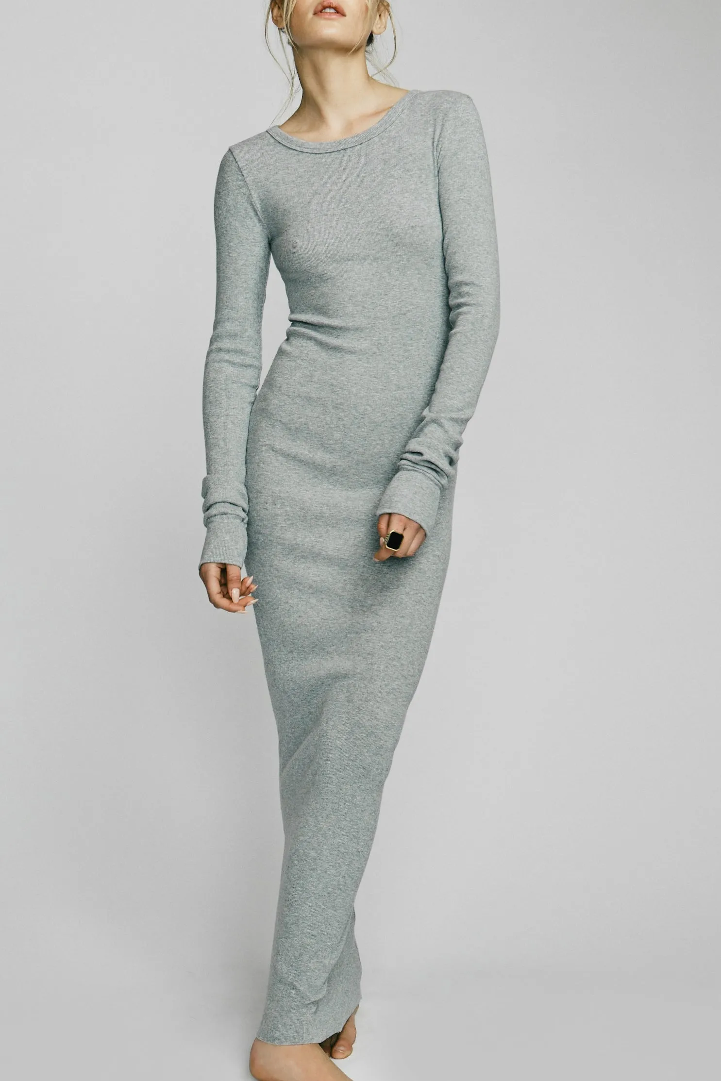 Long Sleeve Crewneck Maxi Dress Heather Grey sold by Eterne product image thumbnail 3