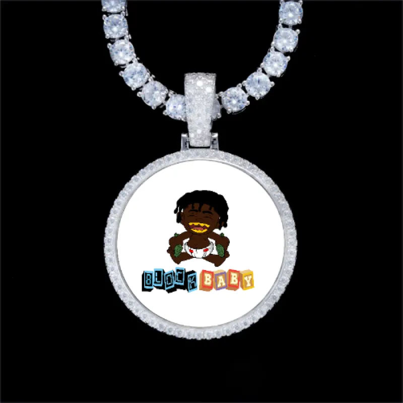 925S & VVS Moissanite 3D Circle Custom Picture Pendant made by The GUU Shop