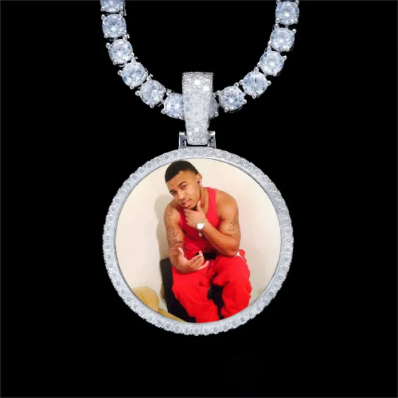 925S & VVS Moissanite 3D Circle Custom Picture Pendant made by The GUU Shop