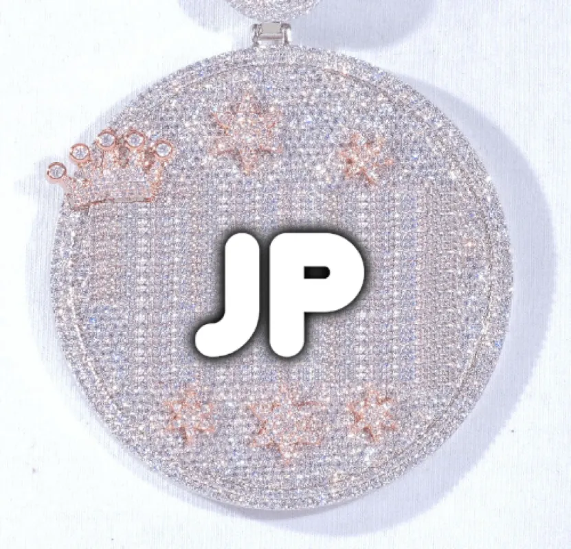CUSTOM LETTER NECKLACE 3D BIG CROWN DISC sold by The GUU Shop