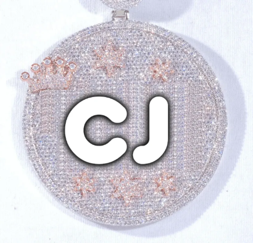 CUSTOM LETTER NECKLACE 3D BIG CROWN DISC sold by The GUU Shop