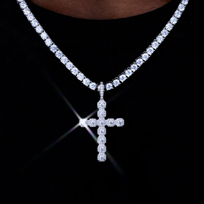 925s & VVS Moissanite Cluster Cross Necklace sold by The GUU Shop