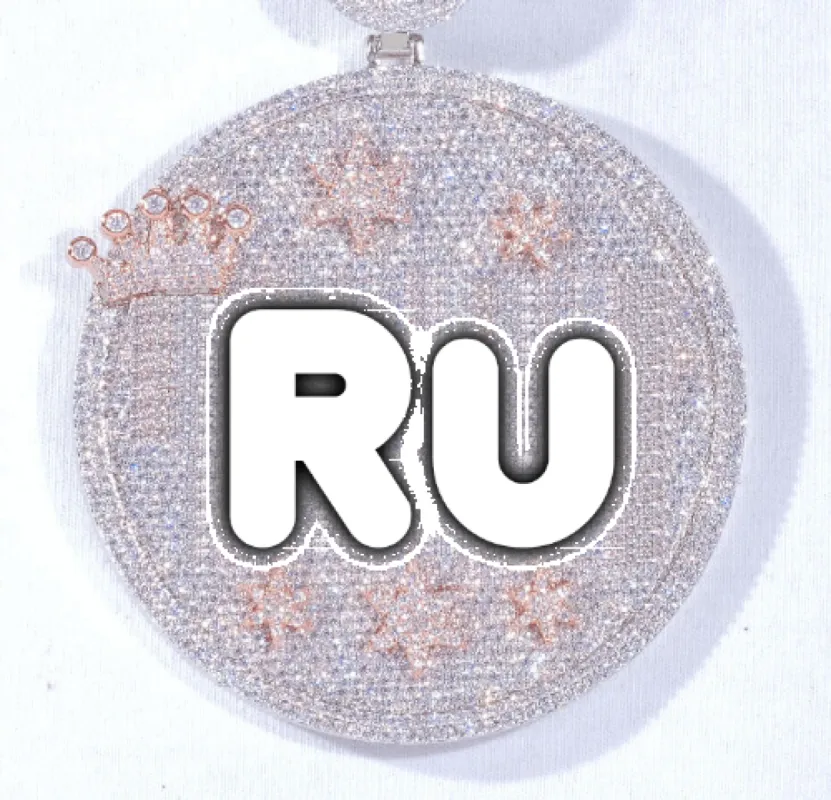 CUSTOM LETTER NECKLACE 3D BIG CROWN DISC sold by The GUU Shop