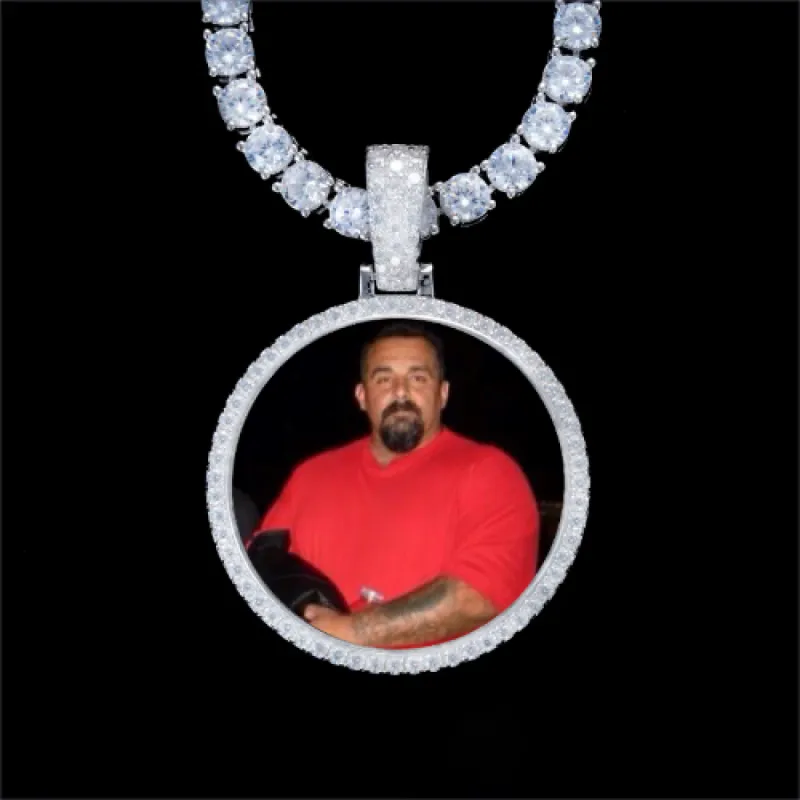 925S & VVS Moissanite 3D Circle Custom Picture Pendant made by The GUU Shop