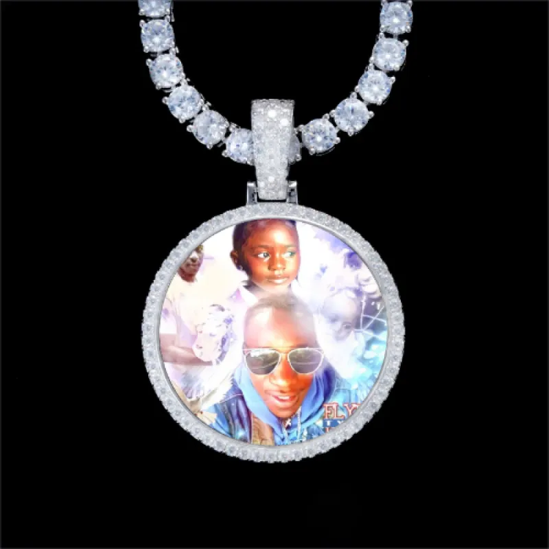 925S & VVS Moissanite 3D Circle Custom Picture Pendant made by The GUU Shop