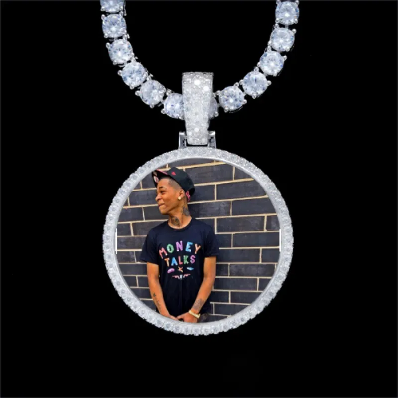 925S & VVS Moissanite 3D Circle Custom Picture Pendant made by The GUU Shop