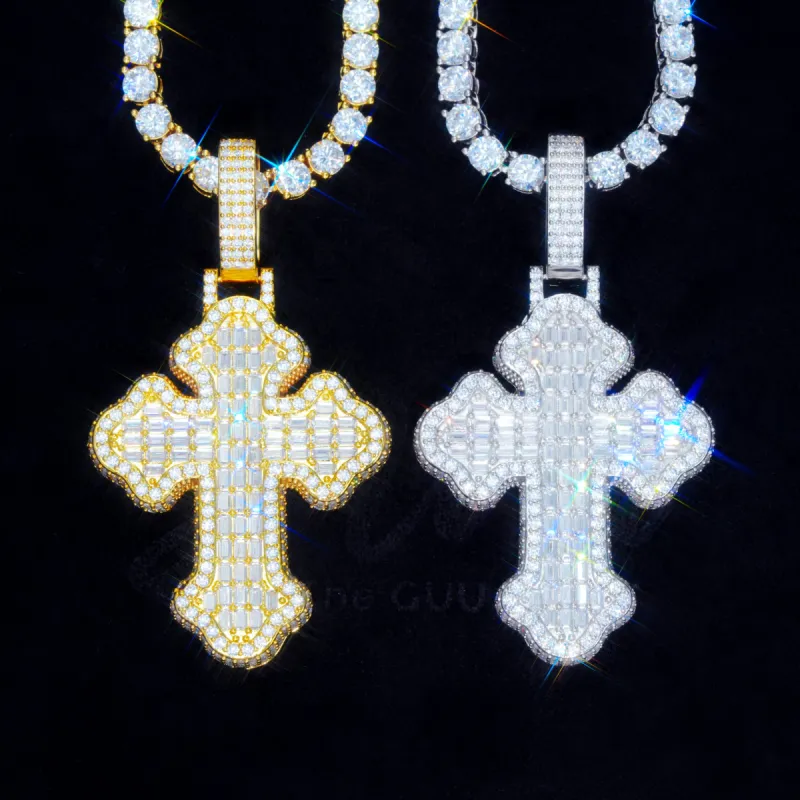 Iced Baguette Gothic Cross Necklace made by The GUU Shop