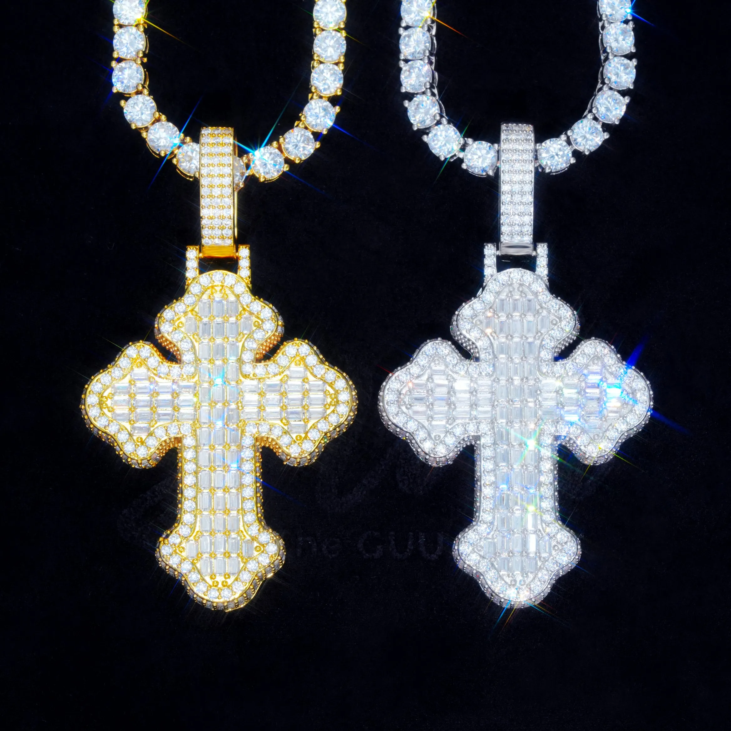 Iced Baguette Gothic Cross Necklace sold by The GUU Shop