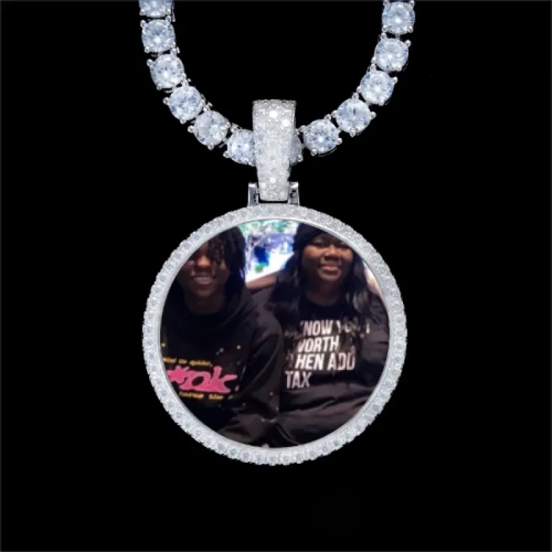 925S & VVS Moissanite 3D Circle Custom Picture Pendant made by The GUU Shop