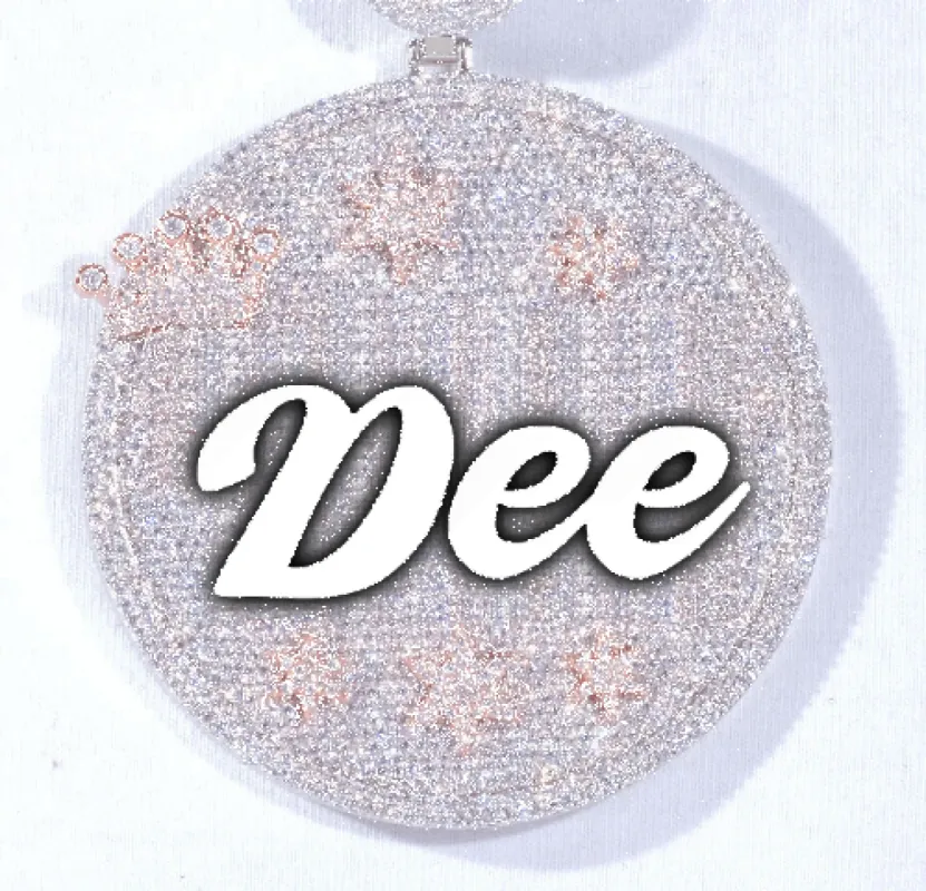 CUSTOM LETTER NECKLACE 3D BIG CROWN DISC sold by The GUU Shop