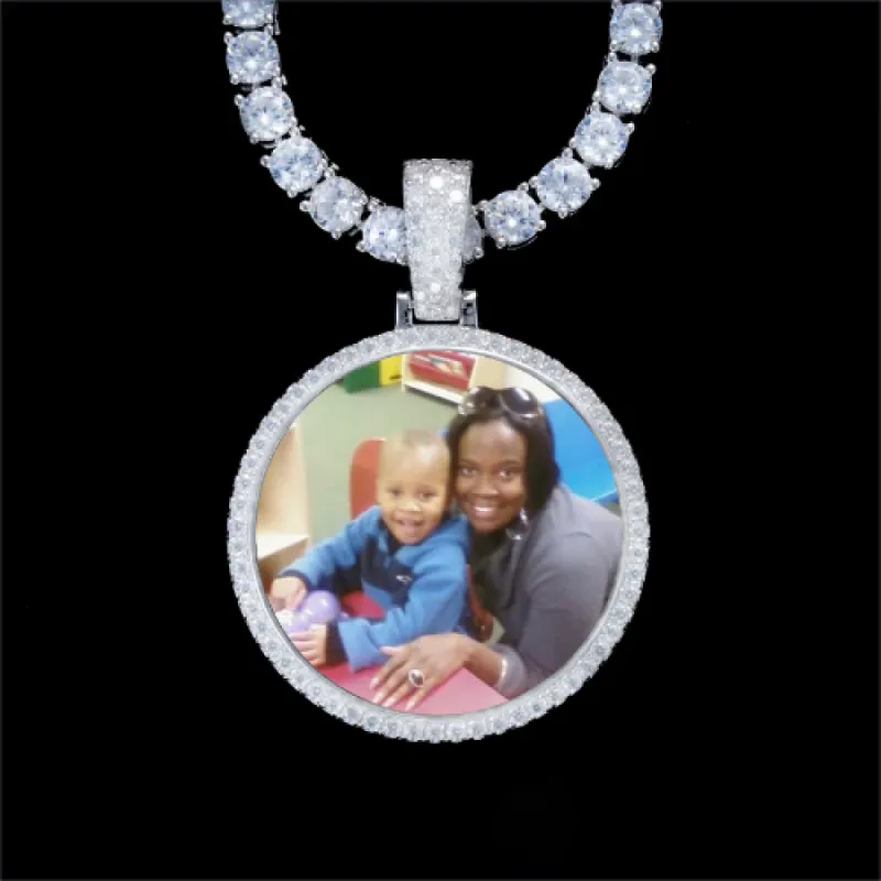 925S & VVS Moissanite 3D Circle Custom Picture Pendant made by The GUU Shop