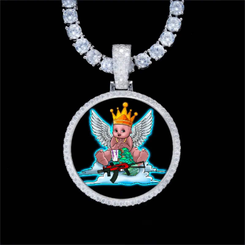 925S & VVS Moissanite 3D Circle Custom Picture Pendant sold by The GUU Shop