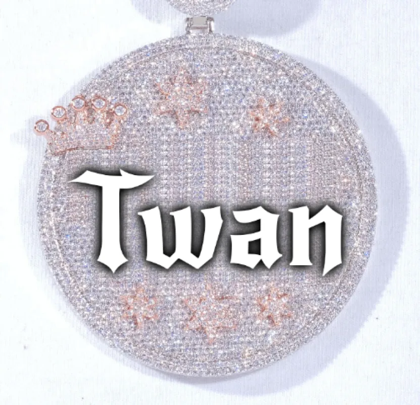 CUSTOM LETTER NECKLACE 3D BIG CROWN DISC sold by The GUU Shop