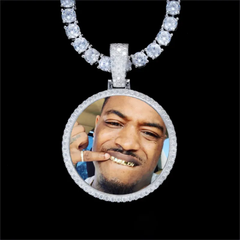 925S & VVS Moissanite 3D Circle Custom Picture Pendant made by The GUU Shop