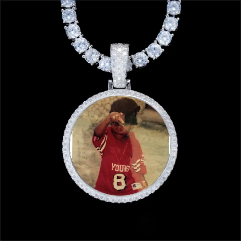 925S & VVS Moissanite 3D Circle Custom Picture Pendant made by The GUU Shop