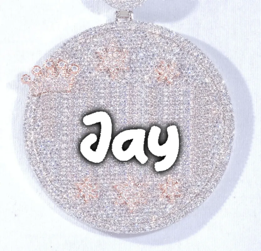 CUSTOM LETTER NECKLACE 3D BIG CROWN DISC sold by The GUU Shop