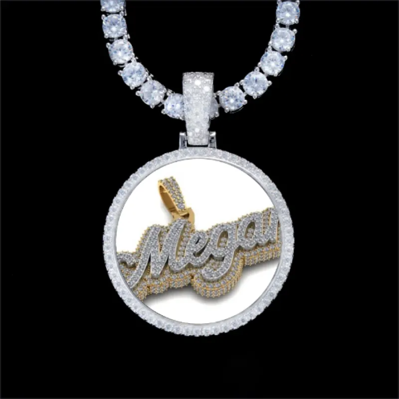 925S & VVS Moissanite 3D Circle Custom Picture Pendant made by The GUU Shop