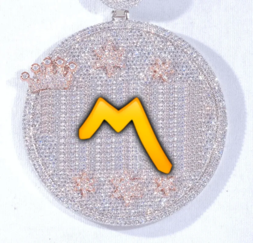 CUSTOM LETTER NECKLACE 3D BIG CROWN DISC sold by The GUU Shop